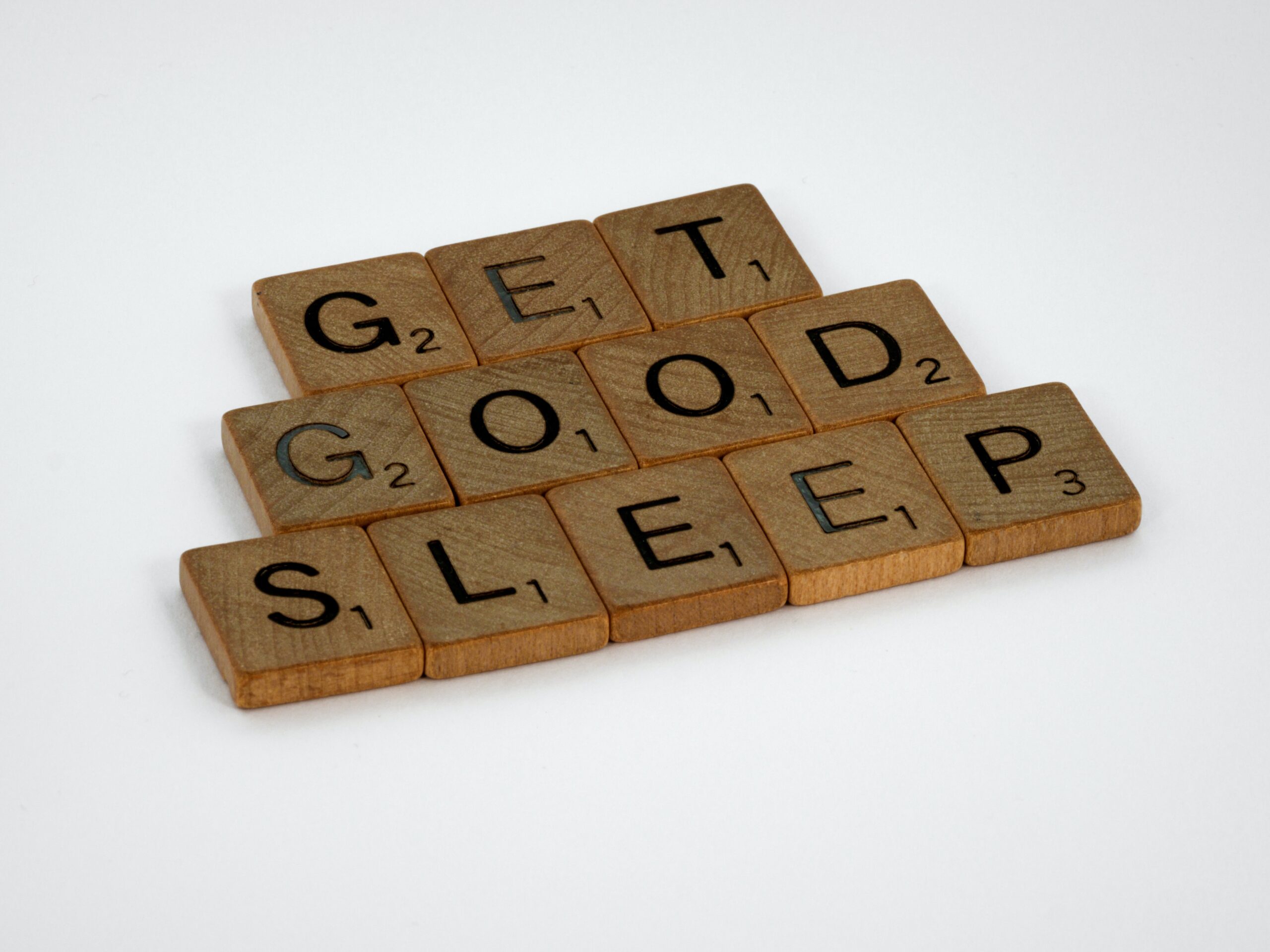 Scrabble pieces that read Get Good Sleep